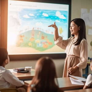 teacher using projector  