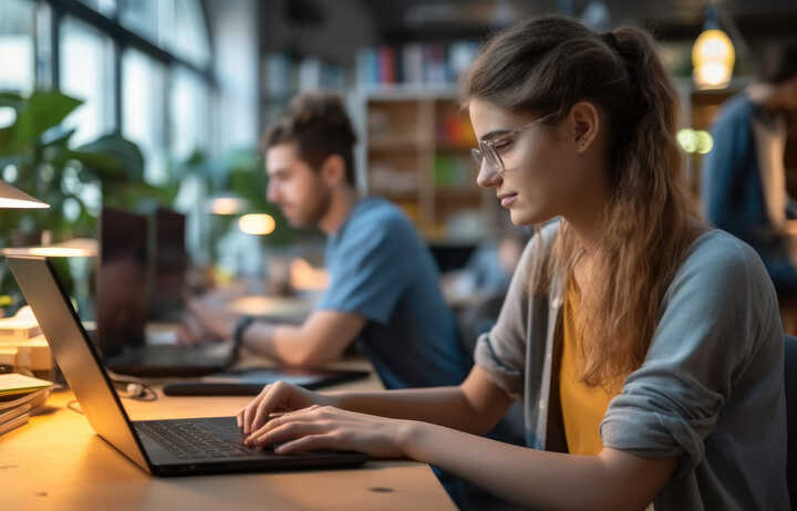 students using a laptop in the classroom