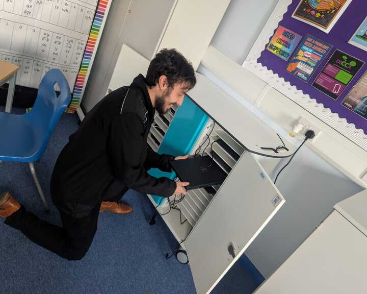 Computeam technician at work at Manor Hall Academy Trust